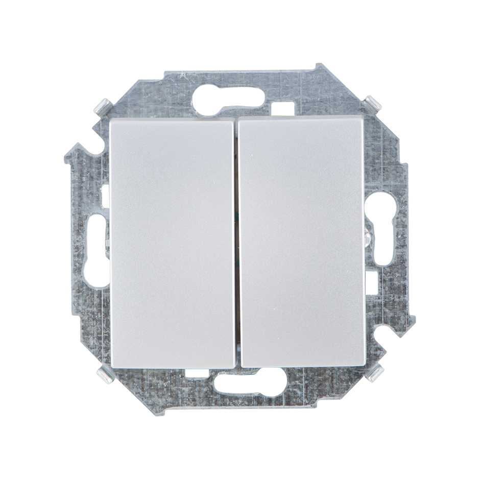 Розетки и выключатели Simon 15 Алюминий Переключатель 2-клавишный Simon 15 Алюминий 16А 1591397-033