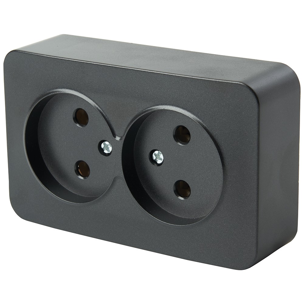 Накладные розетки и выключатели Stekker Розетка 2-местная б/з STEKKER София черный матовый MST10-12-05 49496