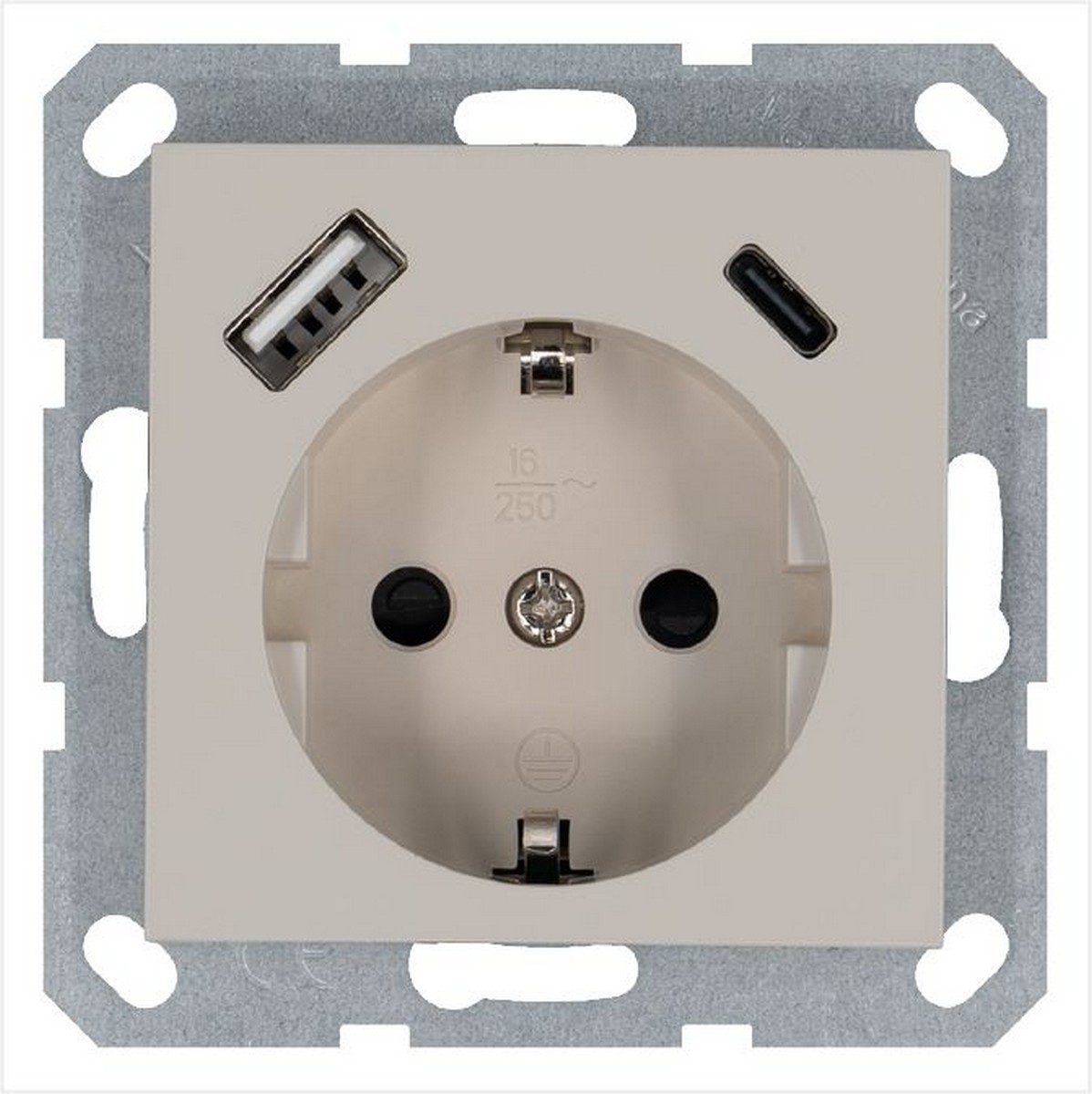 JASMART G - розетки и выключатели Розетка JASMART SCHUKO с USB A+C с защитными шторками 25W Тауп G5501USB-25T