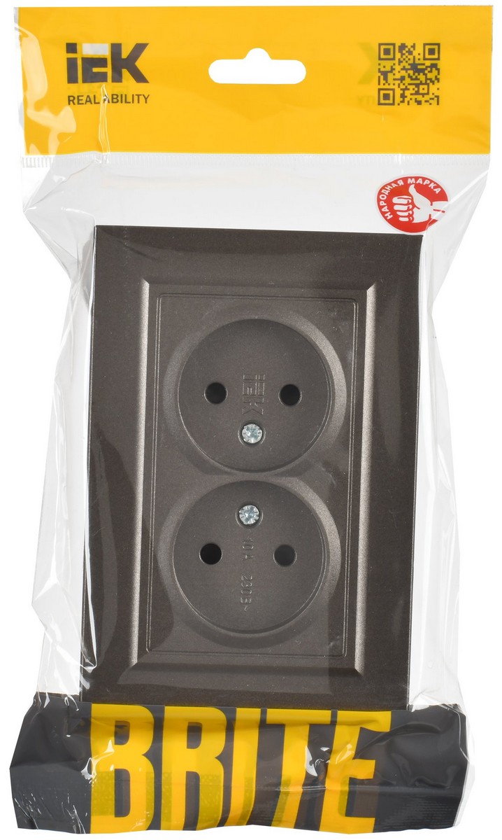 IEK Brite Бронза Розетка IEK BRITE Темн.бронза 2-я без з/к/ш 10А в сборе РС12-2-БрТБ BR-R20-10-K45-F