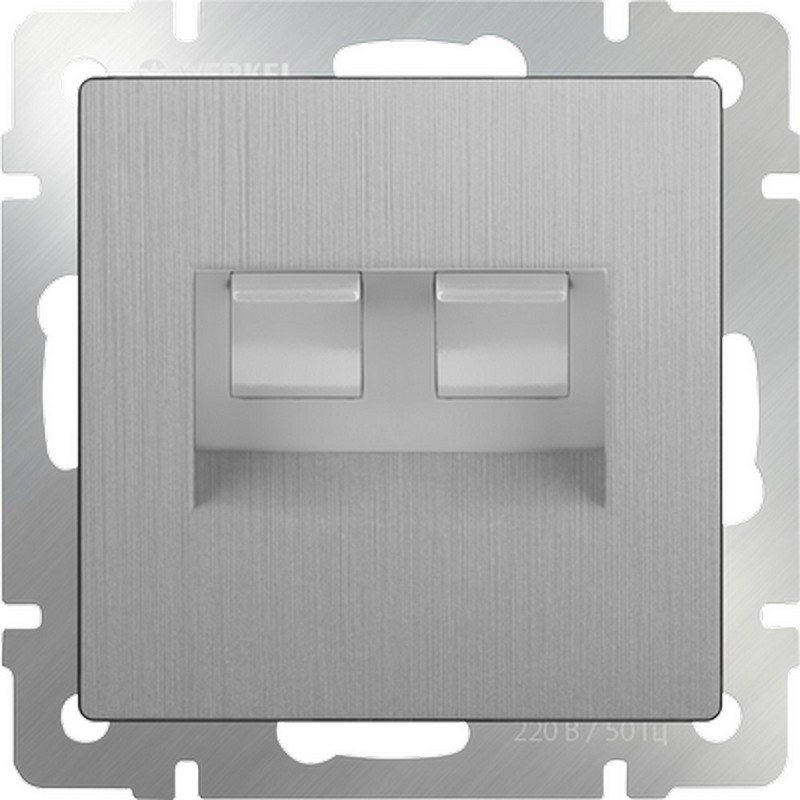Werkel Серебряный рифленный механизмы Розетка телефонная Werkel RJ-11 и Еthernet RJ-45 (cеребряный рифленый) WL09-RJ11-45