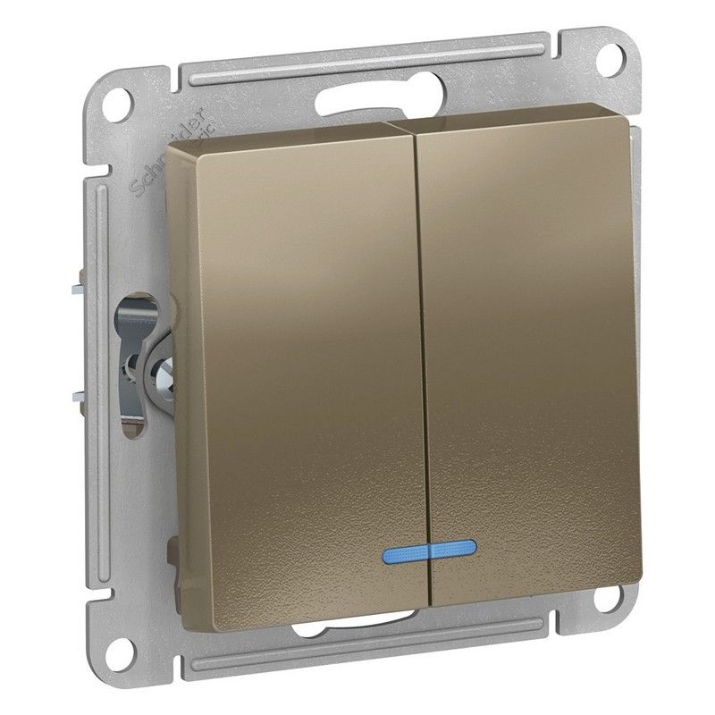 AtlasDesign Шампань Выключатель 2-клавишный Systeme Electric AtlasDesign Шампань с подсветкой, ATN000553