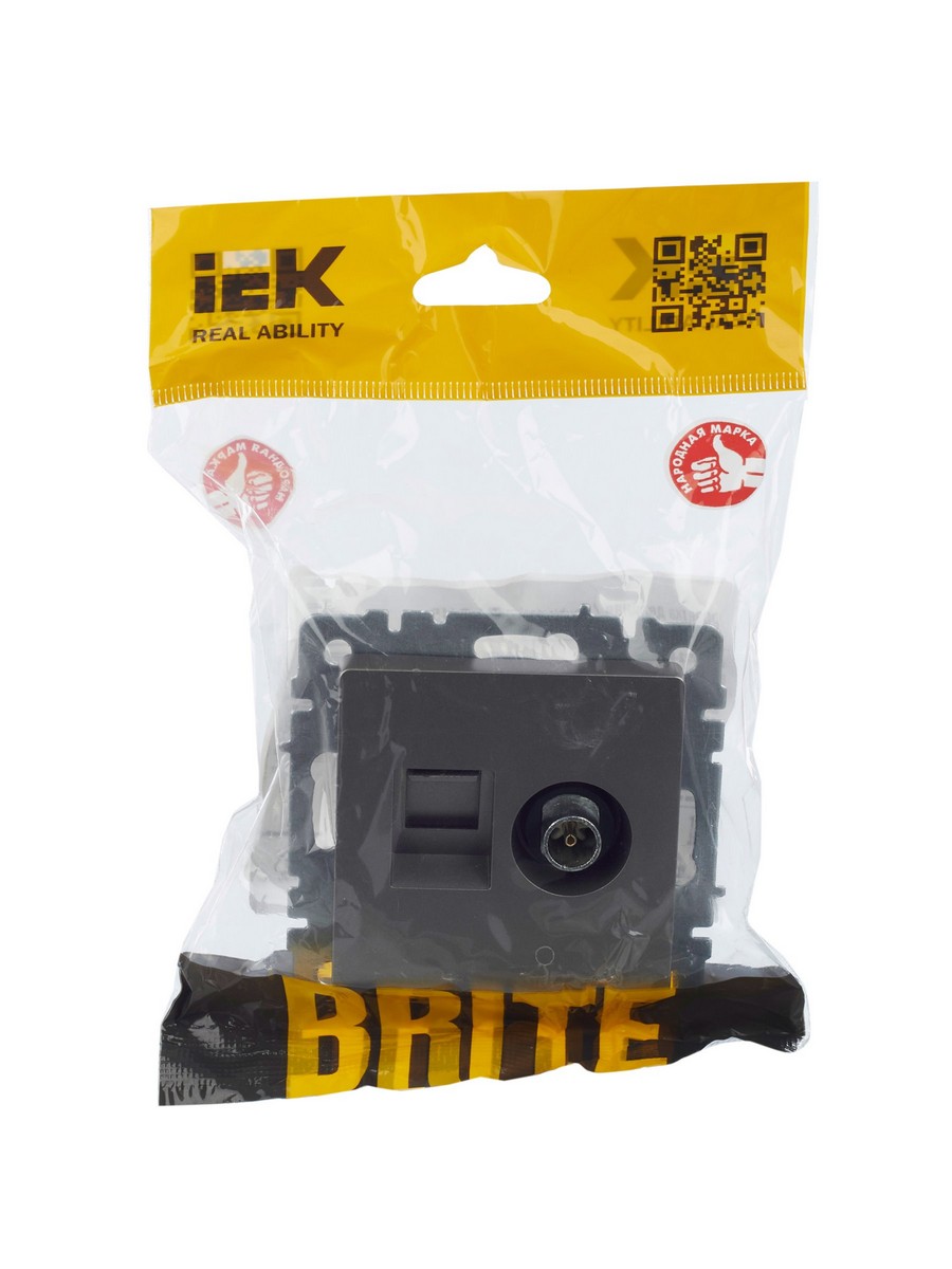 IEK Brite Сталь Розетка IEK BRITE двойная TV+RJ45 кат.5E РТВ/РК12-БрС сталь BR-AK20-1-K46