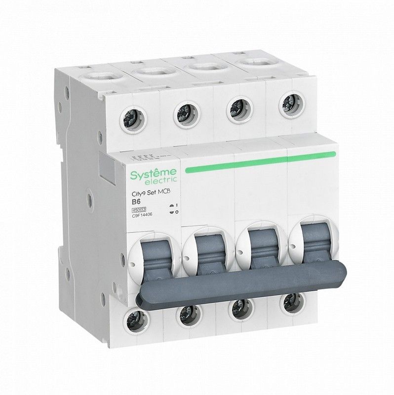 4 полюсные (четырехполюсные) Автоматический выключатель SE City9 Set (АВ) B 6А 4P 4.5kA 400В C9F14406