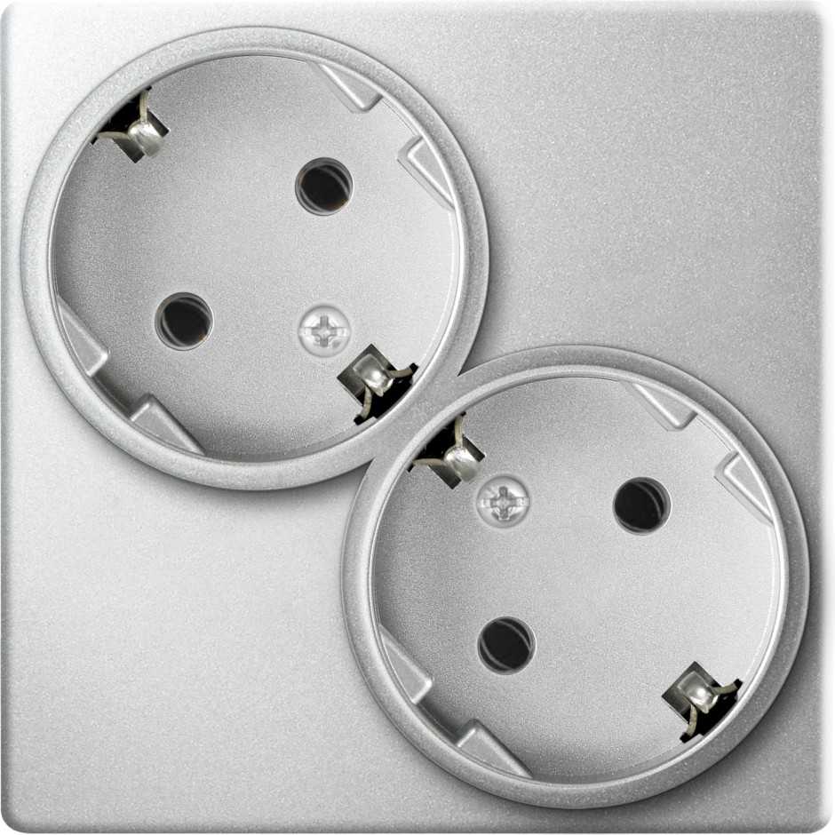 Розетки и выключатели Simon 24 Алюминий Розетка двойная Simon 24 Алюминий с заземлением Schuko 2х2Р+Е 2450459-033