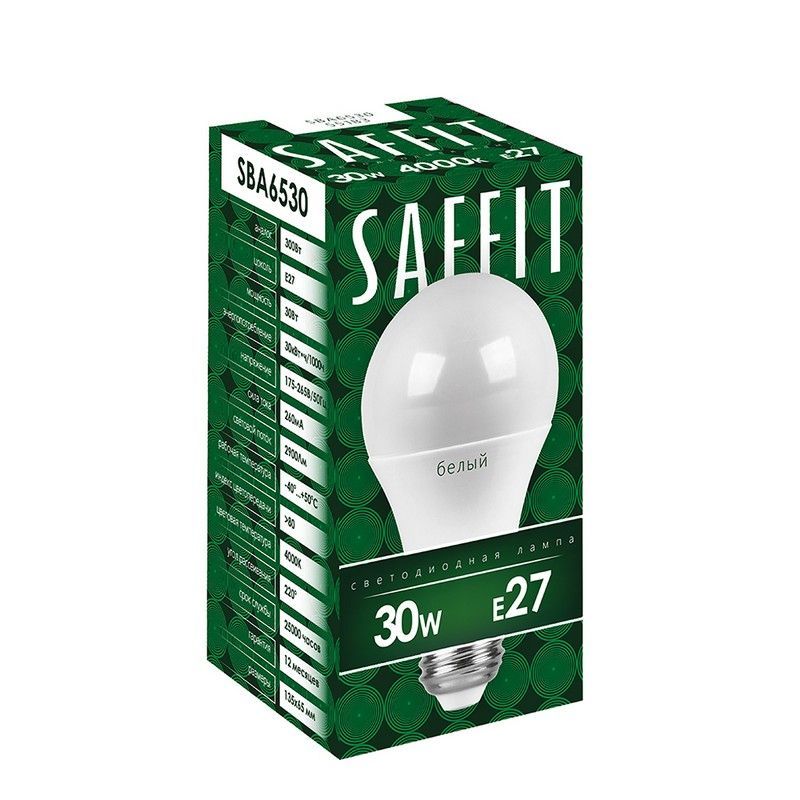 E27 Лампа светодиодная SAFFIT SBA6530 Шар E27 30W 6400K 55184 