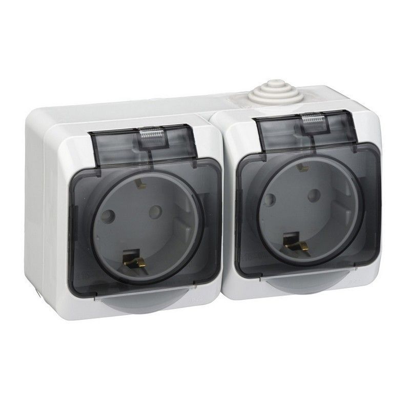 Этюд Серый Розетка 2-я Systeme Electric Этюд наружный Серая с/з со шторками c крышкой IP44 PA16-244C