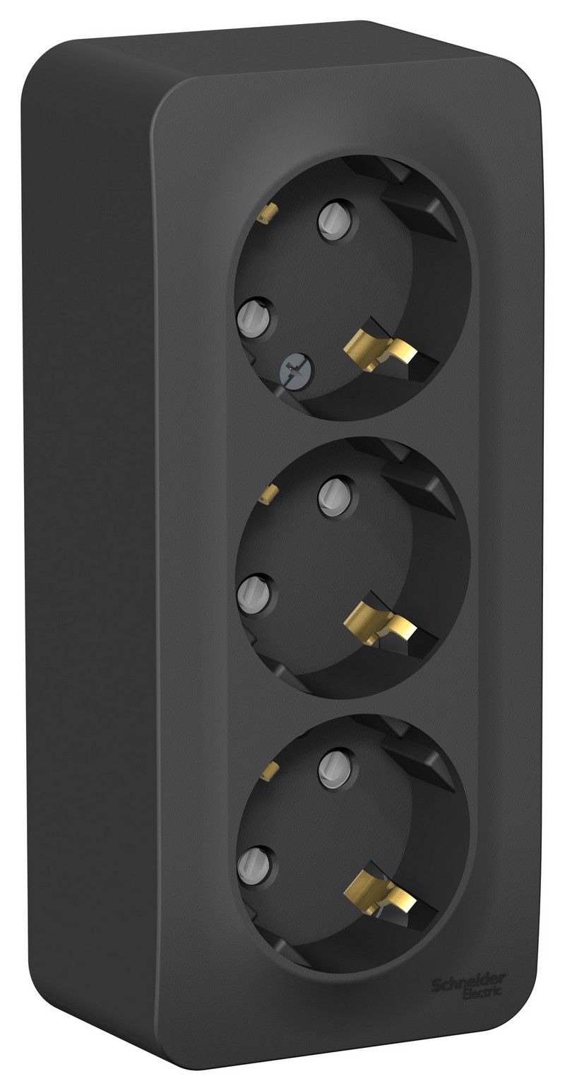 Blanca антрацит розетки и выключатели Розетка SE Blanca 3-ая Антрацит наружный с/з со шторками изолир. пластина BLNRA011316