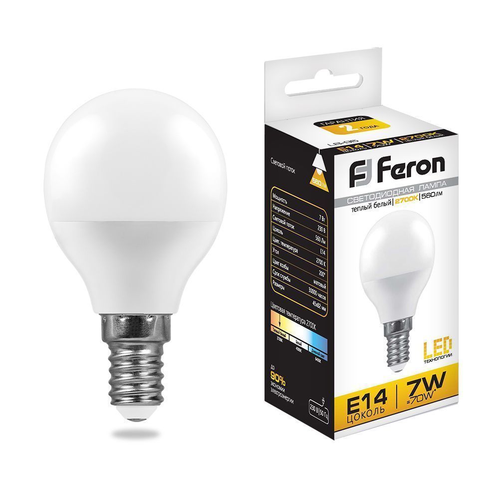 E14 Лампа светодиодная Feron LB-95 E14 7W 2700K 230V 25478 